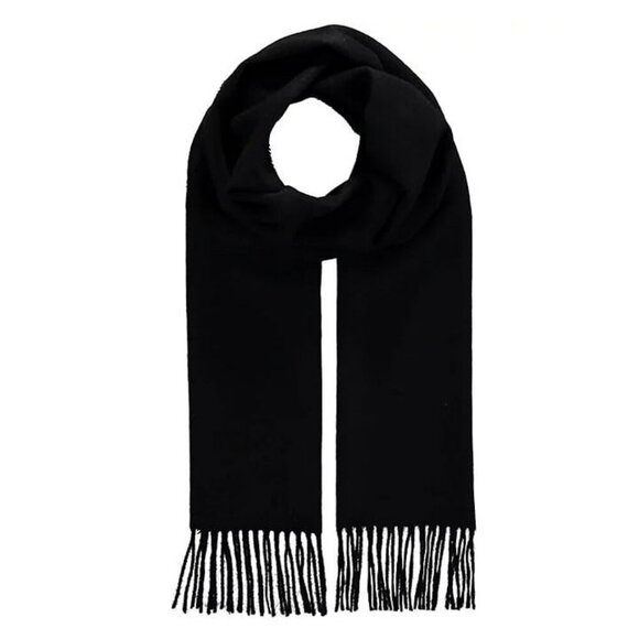 V Fraas Unisex 100% Cashmere Black Solid Scarf Twist Fringe O/S (MSRP $168) - Picture 1 of 3